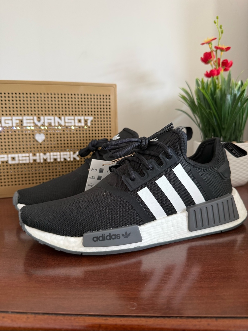 New adidas Black & White NMD_R1 Knit Sneakers black and white mens size 7.5